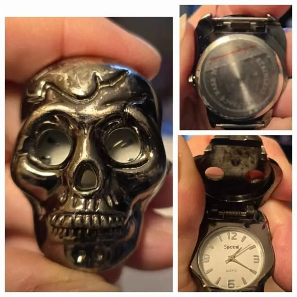 RARE vintage SPEED Skull Head Flip Wristwatch Biker Japan New 2000 Era.